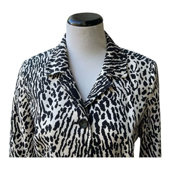 TALBOTS White Black Animal Print Cotton Spandex Blazer Jacket Size 12 Office EUC - Picture 2 of 9